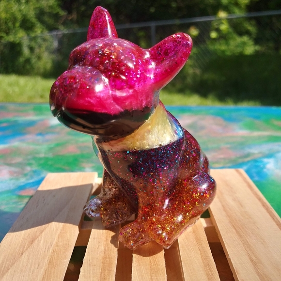 🐕SOLD🐕 Cute Frenchie Bulldog Resin Art Cute Sparkles Gift Shiny Handmade - Picture 2 of 15